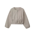 Chaqueta corta con cremallera color avena con cuello redondo y bolsillos de fieltro - XS / Caqui