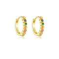 Boucles d'oreilles créoles en argent S925 doré avec incrustations de zircons colorés - Plaqué Or 18K Zircone Arc-en-ciel
