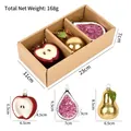 Three-piece painted glass Christmas ornaments set with fruit shapes in a kraft paper gift box - Set A (Apple/Fig/Pear)