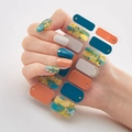 Pegatinas 3D láser para uñas azul y naranja con pan de oro, modelo DQ3-052 - DQ3-052