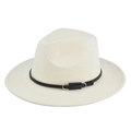 Detail of a beige wool felt fedora with a black faux leather band and silver buckle - M (56-58cm) / Off White