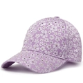Gorra de béisbol morada para mujer con bordado de encaje blanco y pedrería de colores - Morado