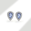 S925 sterling silver pear cut blue zircon stud earrings with halo diamond setting - 925 Silver / Tanzanite Blue (December)