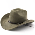 Classic olive green western cowboy hat with wide brim and leather concho band decoration - M (56-58cm) / Army Green