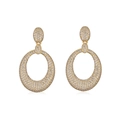 Boucles d'oreilles pendantes géométriques plaquées or 18 carats avec pavé de zircone - Style Pavé Ovale Double Couche