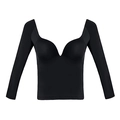 Top nero attillato a maniche lunghe con scollo a V profondo in maglia a coste elasticizzata - M (Adatto per 75AB) / Nero