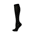 Black compression socks with white floral patterns on a leg model for perfect fit - Black White Small Polka Dot