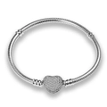 Silver snake chain bracelet featuring a heart clasp set with sparkling cubic zirconia pavé - Sparkling Heart Snake Bracelet (CMB057)