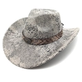 Cappello da cowboy western con motivo a serpente grigio ed emblema di toro in metallo - M (56-58cm) / Motivo Serpente Grigio