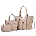 Three-piece beige PU leather handbag set including large tote, handbag, and clutch pouch - Beige