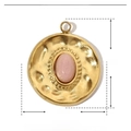 Detailed size parameters of 17x15mm round gold heart pendant with pink natural stone - Gold Wavy Edge Pink Stone