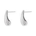 Detailed view of silver teardrop stud earrings with a polished metallic finish and pins - VE1160 / Silver Teardrop