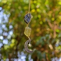 Handmade amethyst and citrine crystal stone hanging ornament with moon and star pendants - Amethyst + Citrine (Silver Accessories)