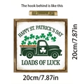 Wooden square St. Patrick's Day frame with green truck and luck message and back hook - Wooden Frame Hanging Decor Loads Of Luck Clover Truck