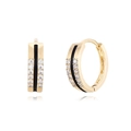 Punk style gold hoop earrings with black enamel stripe and double row sparkling zircons - Black Enamel Double Row Zircon Hoops / Gold