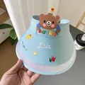 Light blue kids sun visor hat with cute 3D cartoon bear and built-in solar fan - Ice Silk Animal Style / Ice Silk Animal-Blue Bear