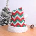 Luminous knitted Christmas hat with red green wavy pattern and white faux fur trim - Knitted Red and Green Striped Hat (Adult)
