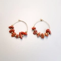 Bohemian gold hoop earrings with red gravel stones and polished beads for women - Red Jasper