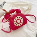 Sac à bandoulière créatif en forme de téléphone rétro rose en cuir verni - 21cm x 16cm x 9cm / Rose rouge