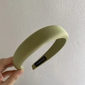 Handmade wide light green satin headband for women with a smooth fabric finish - Vanilla Green