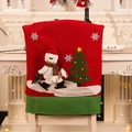 Red Christmas chair cover with 3D snowman and decorated tree for festive dining decor - Skiing Snowman Style