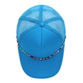 Sky blue mesh trucker hat featuring a colorful bead chain trim on the curved brim - M (56-58cm) / Lake Blue