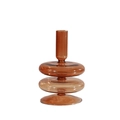 Elegant amber glass candle holder with a ribbed stacked design on a white background - Amber Ring Slender Neck (A5)