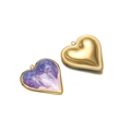 Colgantes de corazón en esmalte jaspeado dorado y violeta con acabado pulido para joyas - Corazón de Aceite de Goteo Degradado Púrpura Profundo