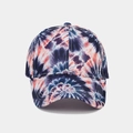 Detailed close-up showing the vibrant tie-dye pattern and stitching on this baseball cap - Dark Blue Orange White Nebula Tie-Dye (12#)