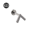 G23 titanium internal thread labret with silver V-shaped zirconia studs and piercing details - V-Shape / Steel