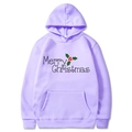 Light purple Merry Christmas printed hoodie with kangaroo pocket and drawstring hood - S / Lavender