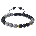 Detailed close-up of 8mm matte stones and marble beads with gold spacers on braided cord - Matte Stone + Map Stone Bracelet