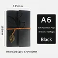 A6 black faux leather leaf embossed notebook with vintage metallic pendant and strap binder - A6 / Black