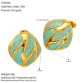 Detail of 18k gold plated stainless steel earrings with green oil drip process - Light Green Style (SE828G-1)