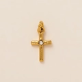 Classic gold titanium steel cross pendant necklace with a clear sparkling zircon center - Simple Zircon Cross 10*7mm