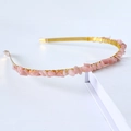 Handmade gold metal headband with raw pink crystal stones on a white box - Single Row / Pink Opal-Single Row