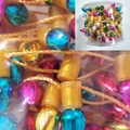 Close-up of multicolored electroplated plastic bulb beads with golden string ornament - 5 Meters per Roll / Yellow String Bulb-head Electroplated Bead String