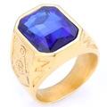 Goldener Freimaurerring aus Edelstahl mit einem großen rechteckigen blauen Saphir - US 7 / Blauer Edelstein Stil (Stil 2)