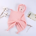 Pink cotton muslin baby lion security blanket with knotted corners for easy grip - Light Pink