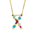 Gold letter X pendant necklace with vibrant multi-color crystals and thin chain - Letter X