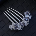 Silver butterfly hair comb with dark grey teardrop crystals and white rhinestones - Silver Gray Gem Style 11