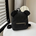 Black denim mini backpack with cute mouse ear design and bronze zipper accents - Backpack Only / Black