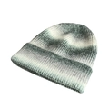 Green and grey tie-dye gradient knitted beanie with a thick ribbed cuff for winter - White Dark Green Gradient