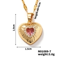 Golden heart pendant necklace with pink gemstone and white crystals, 40+5cm chain - Gold-Pink Zirconia