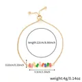 Adjustable gold bolo bracelet featuring rainbow colored rectangular baguette zircons - Eight-Color Rainbow Gemstone Style (KSB00142GDCR)