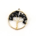 Tree of Life pendant with black natural stones and gold wire wrap on white background - 3cm / Gold + Obsidian