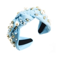 Cerchietto annodato azzurro con perle bianche e strass scintillanti da donna - Azzurro