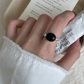 Vintage S925 sterling silver ring with oval black stone and decorative beads on finger - JZ0203-Black Stone Silver Beads