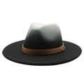 Chapeau fedora dégradé de style britannique avec large bord et bandeau en cuir - M (56-58cm) / Noir Dégradé