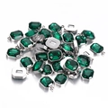 Rectangle green crystal charms in silver stainless steel base for DIY jewelry making - Dark Green